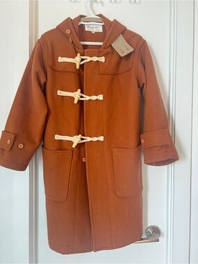 Hooded Duffle Coat in Rust Orange